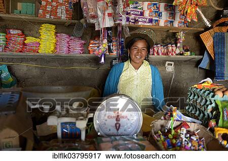 "Saleswoman in a grocery store, Union Potrero, Quispillacta, Ayacucho, Peru, South America" View Large Photo Image Stock Photo - "Saleswoman in a grocery store, Union Potrero, Quispillacta, Ayacucho, Peru, South America". Fotosearch