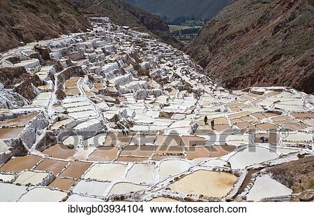 "Salinas de Maras, salt pans on a mountainside, built by the Incas and still in operation today, Pichingote, Cusco region, Andes, Peru, South America" View Large Photo Image Picture - "Salinas de Maras, salt pans on a mountainside, built by the Incas and still in operation today, Pichingote, Cusco region, Andes, Peru, South America". Fotosearch