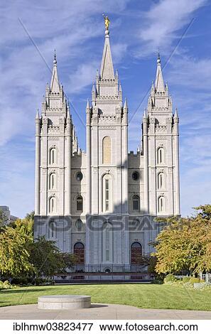 Stock Photo - "Salt Lake Temple, Mormon Temple, facade with towers, Salt Lake City, Utah, United States, North America". Fotosearch