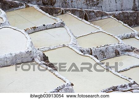 Picture - "Salt pans on a mountainside, Salinas de Maras salt pans, created by the Incas and still in operation, Pichingote, Cusco region, Andes, Peru, South America". Fotosearch