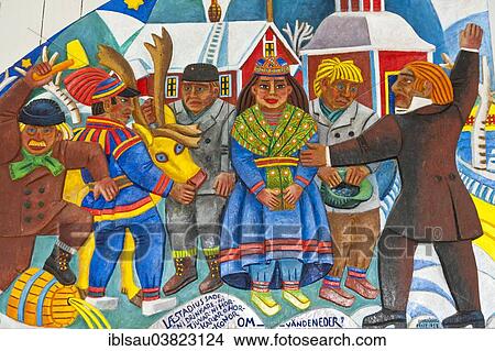 "Sami art, the daily life of the Sami people, colourful wood carving, Sami-Christian altarpiece designed by artist Bror Hjort in the wooden church of Jukkasjarvi, Lapland, Norrbotten County, Sweden, Scandinavia, Europe" View Large Photo Image Picture - "Sami art, the daily life of the Sami people, colourful wood carving, Sami-Christian altarpiece designed by artist Bror Hjort in the wooden church of Jukkasjarvi, Lapland, Norrbotten County, Sweden, Scandinavia, Europe". Fotosearch