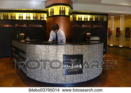 Picture - "Sample serving bar, Glenfiddich Whisky Distillery, Dufftown, Scotland, United Kingdom, Europe". Fotosearch