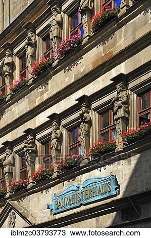 Stock Image - "Sandstone facade, Baumeisterhaus, 1596, Rothenburg ob der Tauber, Middle Franconia, Bavaria, Germany, Europe". Fotosearch