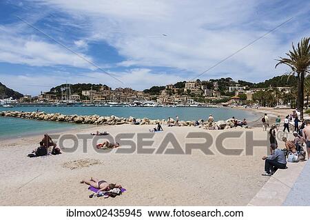 "Sandy beach in Port de Soller, Soller, northwest coast of Mallorca, Balearic Islands, Mediterranean Sea, Spain, Europe" View Large Photo Image Stock Photography - "Sandy beach in Port de Soller, Soller, northwest coast of Mallorca, Balearic Islands, Mediterranean Sea, Spain, Europe". Fotosearch