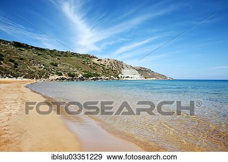 Stock Photo - "Sandy beach, Ramla Bay, Ix-Xaghra, Gozo, Malta, Europe". Fotosearch