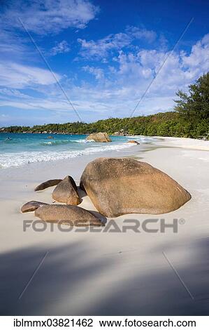 "Sandy beach with the typical rock formations of the Seychelles, Anse Lazio, Baie Chevalier, Praslin, Seychelles, Indian Ocean, Africa" View Large Photo Image Stock Image - "Sandy beach with the typical rock formations of the Seychelles, Anse Lazio, Baie Chevalier, Praslin, Seychelles, Indian Ocean, Africa". Fotosearch