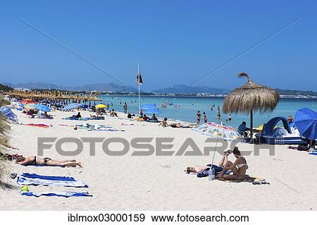 "Sandy beach with tourists, Playa de Muro, Bon Aire Ses Fotges, Majorca, Balearic Islands, Spain, Europe" View Large Photo Image Stock Photo - "Sandy beach with tourists, Playa de Muro, Bon Aire Ses Fotges, Majorca, Balearic Islands, Spain, Europe". Fotosearch