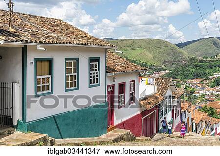 Stock Photo - "Santa Efigenia street in the historic centre of Ouro Preto, a UNESCO World Heritage Site, Ouro Preto, Minas Gerais, Brazil, South America". Fotosearch