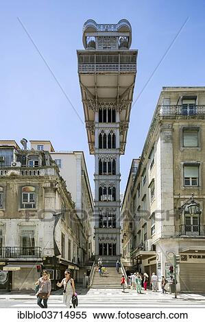 Stock Photography - "Santa Justa Elevator, Elevador de Santa Justa or Elevador do Carmo, Baixa, Lisbon, Lisbon District, Portugal, Europe". Fotosearch