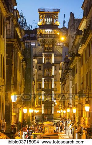 "Santa Justa Lift, night view, Baixa, Lisbon, Lisbon District, Portugal, Europe" View Large Photo Image Picture - "Santa Justa Lift, night view, Baixa, Lisbon, Lisbon District, Portugal, Europe". Fotosearch