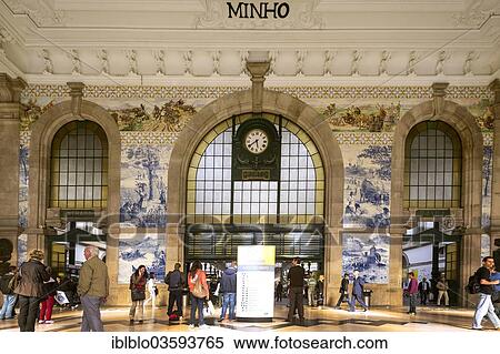 "Sao Bento Railway Station, concourse with Azulojos tiles, Porto, District of Porto, Portugal, Europe" View Large Photo Image Stock Photography - "Sao Bento Railway Station, concourse with Azulojos tiles, Porto, District of Porto, Portugal, Europe". Fotosearch