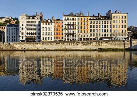 Stock Photograph - "Saone, Quai Romain Rolland, Lyon, Rhone-Alpes region, department of Rhone, France, Europe". Fotosearch