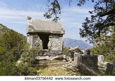 "Sarcophagi in the necropolis, ancient city of Termessos, Taurus Mountains, Termessos, Antalya Province, Turkey, Asia" View Large Photo Image Stock Image - "Sarcophagi in the necropolis, ancient city of Termessos, Taurus Mountains, Termessos, Antalya Province, Turkey, Asia". Fotosearch