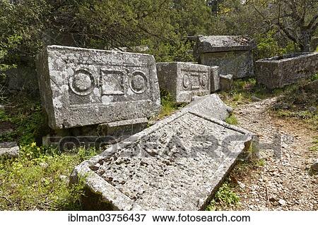 "Sarcophagi in the necropolis, ancient city of Termessos, Taurus Mountains, Termessos, Antalya Province, Turkey, Asia" View Large Photo Image Stock Photo - "Sarcophagi in the necropolis, ancient city of Termessos, Taurus Mountains, Termessos, Antalya Province, Turkey, Asia". Fotosearch
