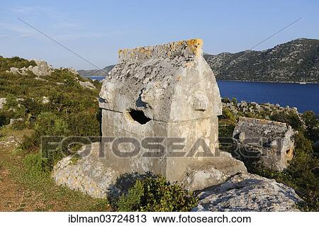 "Sarcophagus, ancient Simena, Kekova Island at the rear, Kalekoy, Lycia, Province of Antalya, Turkey, Asia" View Large Photo Image Stock Image - "Sarcophagus, ancient Simena, Kekova Island at the rear, Kalekoy, Lycia, Province of Antalya, Turkey, Asia". Fotosearch
