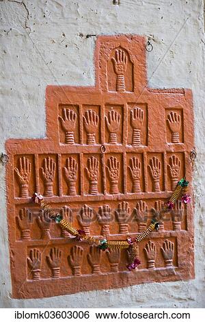 "Sati stones, palm prints of the royal widows of Maharaja Man Singh who committed self-immolation, Mehrangarh Fort, Jodhpur, Rajasthan, India, Asia" View Large Photo Image Stock Photograph - "Sati stones, palm prints of the royal widows of Maharaja Man Singh who committed self-immolation, Mehrangarh Fort, Jodhpur, Rajasthan, India, Asia". Fotosearch