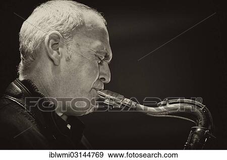Stock Photo - "Saxophonist, portrait, Hofen, Stuttgart, Baden-Wurttemberg, Germany, Europe". Fotosearch