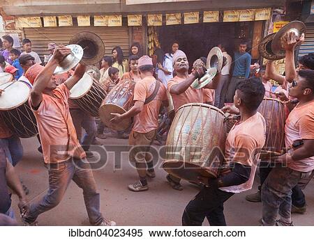 Stock Photography - "Scene from the Balkumari Jatra festival celebrating the Nepalese New Year, Thimi, Bhaktapur, Nepal, Asia". Fotosearch