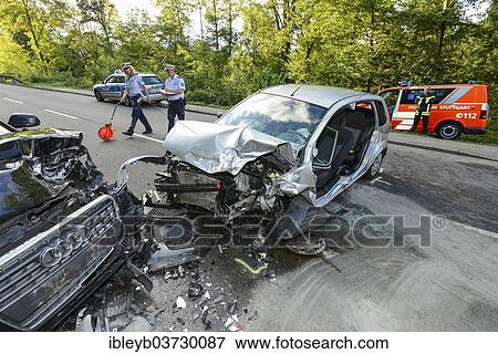 "Scene of an accident, head-on collision between an Audi and a Ford, Stuttgart, Baden-Wurttemberg, Germany, Europe" View Large Photo Image Stock Photo - "Scene of an accident, head-on collision between an Audi and a Ford, Stuttgart, Baden-Wurttemberg, Germany, Europe". Fotosearch