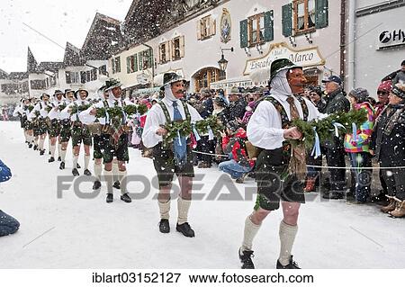 Stock Photo - "Schellenruehrer, bell ringers, forerunner, traditional carnival parade, Mittenwald, Upper Bavaria, Bavaria, Germany, Europe". Fotosearch