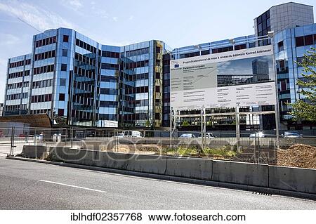 Stock Photo - "Schematic information board at the construction site of the new European Parliament building, Konrad Adenauer Building, European quarter, Kirchberg plateau, Luxembourg City, Europe, PublicGround". Fotosearch