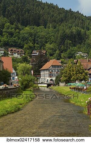 Stock Photo - Schiltach, Schiltach River in the Kinzig Valley, Black Forest, Baden-Wuerttemberg, Germany, Europe, PublicGround, Europe. Fotosearch