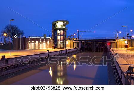 Stock Photo - "Schleuse Neuer Hafen lock, connection between the Weser and the Neuer Hafen harbour, Bremerhaven, Bremen, Germany, Europe". Fotosearch