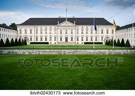 Stock Image - "Schloss Bellevue Palace, official residence of the President of Germany, in the Berlin district of Tiergarten, Berlin, Germany, Europe". Fotosearch