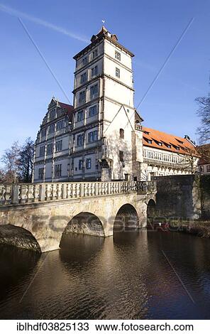 Stock Image - "Schloss Brake castle, Weserrenaissance Museum, moated castle, Lemgo, North Rhine-Westphalia, Germany, Europe". Fotosearch