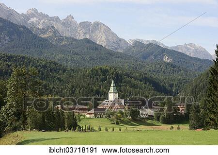 "Schloss Elmau luxury spa in front of the Wetterstein Mountains, Klais, Werdenfelser Land, Upper Bavaria, Bavaria, Germany, Europe" View Large Photo Image Stock Image - "Schloss Elmau luxury spa in front of the Wetterstein Mountains, Klais, Werdenfelser Land, Upper Bavaria, Bavaria, Germany, Europe". Fotosearch