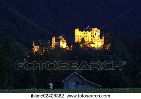"Schloss Hohenschwangau castle at night, Fuessen, Allgaeu, Romantic Road, Romantische Strasse, Bavaria, Germany, Europe" View Large Photo Image Stock Image - "Schloss Hohenschwangau castle at night, Fuessen, Allgaeu, Romantic Road, Romantische Strasse, Bavaria, Germany, Europe". Fotosearch