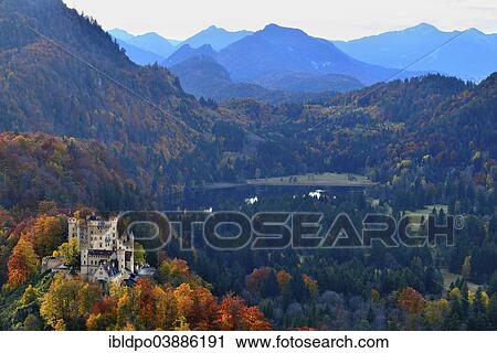"Schloss Hohenschwangau castle, Schwansee lake and surrounding countryside in autumn, Hohenschwangau, Bavaria, Germany, Europe" View Large Photo Image Stock Image - "Schloss Hohenschwangau castle, Schwansee lake and surrounding countryside in autumn, Hohenschwangau, Bavaria, Germany, Europe". Fotosearch