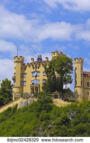 Stock Photo - "Schloss Hohenschwangau castle, Fuessen, Allgaeu, Romantic Road, Romantische Strasse, Bavaria, Germany, Europe". Fotosearch