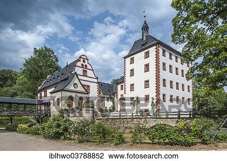 Stock Image - "Schloss Kochberg castle with restaurant and museum, bridge to garden and Liebhabertheater theater, Grosskochberg village, Thuringia, Germany, Europe". Fotosearch