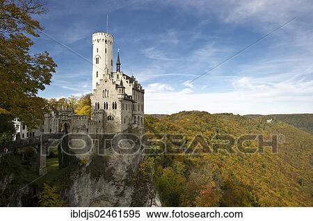 Stock Photography - "Schloss Lichtenstein Castle, Honau, Swabian Alb, Baden-Wuerttemberg, Germany, Europe". Fotosearch