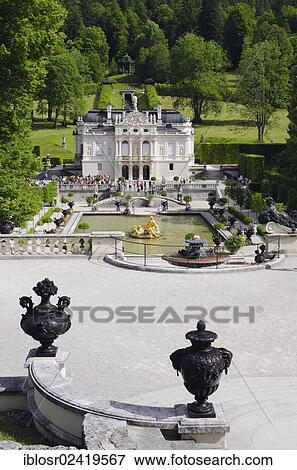 Schloss Linderhof Palace of King Ludwig II, Graswang Valley, Ammergau Alps, Oberammergau, Upper Bavaria, Bavaria, Germany, Europe View Large Photo Image Stock Photo - Schloss Linderhof Palace of King Ludwig II, Graswang Valley, Ammergau Alps, Oberammergau, Upper Bavaria, Bavaria, Germany, Europe. Fotosearch