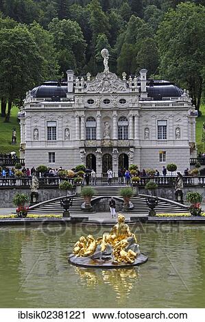 "Schloss Linderhof Palace, park, gold sculptures in a pond, Royal Castle of Ludwig II, Ettal municipality, Upper Bavaria, Bavaria, southern Germany, Germany, Europe" View Large Photo Image Stock Image - "Schloss Linderhof Palace, park, gold sculptures in a pond, Royal Castle of Ludwig II, Ettal municipality, Upper Bavaria, Bavaria, southern Germany, Germany, Europe". Fotosearch