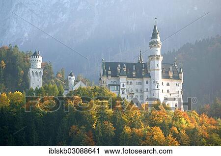 Stock Image - "Schloss Neuschwanstein Castle in autumn, Fussen, Ostallgau, Allgau, Schwabia, Bavaria, Germany, Europe". Fotosearch