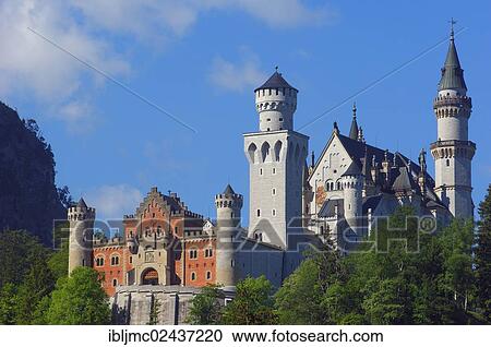 Stock Image - "Schloss Neuschwanstein Castle, Fuessen, Allgaeu, Romantische Strasse, Romantic Road, Bavaria, Germany, Europe". Fotosearch