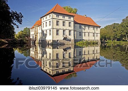 Stock Photography - "Schloss Strunkede Castle, moated castle, Herne, Ruhr Area, North Rhine-Westphalia, Germany, Europe". Fotosearch