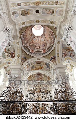 Schoental Abbey, a former Cistercian monastery, ceiling of the nave with the central dome, minster by architect Leonhard Dientzenhofer, Schoental in the Jagsttal valley, Baden-Wuerttemberg, Germany, Europe View Large Photo Image Stock Image - Schoental Abbey, a former Cistercian monastery, ceiling of the nave with the central dome, minster by architect Leonhard Dientzenhofer, Schoental in the Jagsttal valley, Baden-Wuerttemberg, Germany, Europe. Fotosearch