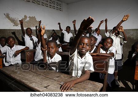 Stock Photo - "School children in school uniform during class, Kinshasa, Congo, Africa". Fotosearch