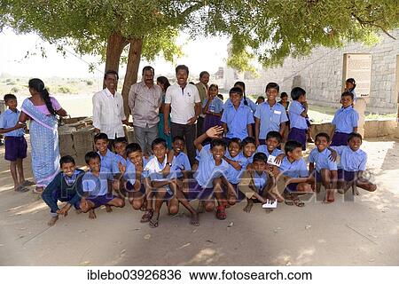 Stock Photograph - "School class at a temple visit in Kamalapur, Karnataka, South India, India, Asia". Fotosearch