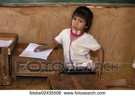 "School for hill tribes, Padaung girls with neck rings, long-necked women, Chiang Rai, Northern Thailand, Thailand, Asia" View Large Photo Image Stock Photograph - "School for hill tribes, Padaung girls with neck rings, long-necked women, Chiang Rai, Northern Thailand, Thailand, Asia". Fotosearch