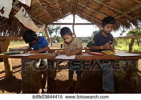 "School in a village of the Xavantes people, Tres Rios near the mission of Sangradouro, Primavera do Leste, Mato Grosso, Brazil, South America" View Large Photo Image Stock Photography - "School in a village of the Xavantes people, Tres Rios near the mission of Sangradouro, Primavera do Leste, Mato Grosso, Brazil, South America". Fotosearch