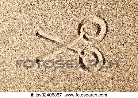 "Scissors, drawn in sand" View Large Photo Image Stock Photo - "Scissors, drawn in sand". Fotosearch