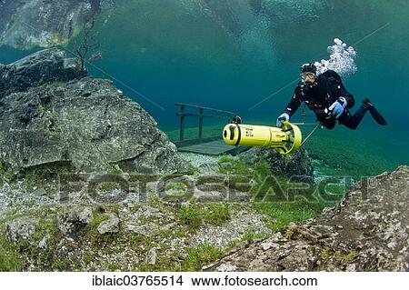 "Scuba diver with a scooter, Gruener See or Green Lake, Tragoess, Styria, Austria, Europe" View Large Photo Image Picture - "Scuba diver with a scooter, Gruener See or Green Lake, Tragoess, Styria, Austria, Europe". Fotosearch