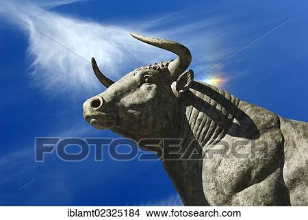 Picture - "Sculpture of a bull, symbolic image for the stock market rally, bull market, rising prices, PublicGround". Fotosearch