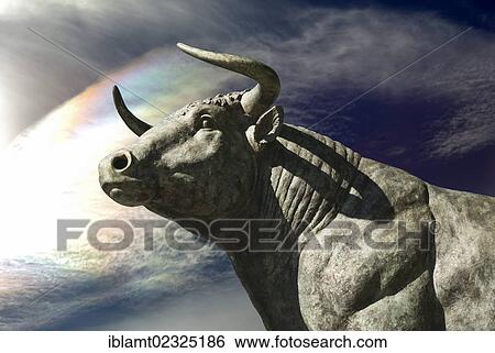 Stock Photograph - "Sculpture of a bull, symbolic image for the stock market rally, bull market, rising prices, PublicGround". Fotosearch
