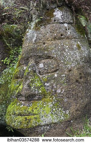 Stock Photo - "Sculpture of a face, hewn tuff rock, Isla Santa Maria or Floreana Island, Galapagos Islands, Ecuador, South America". Fotosearch